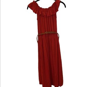 ⚡️SALE⚡️Who What Wear Boat Neck, cinch Waist ruched midi dress with Braided Belt